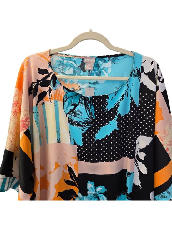NWT Chico's Mixed Print Dolman Sleeve Tie Waist Blouse Size Chico's 2/Large - Picture 4 of 7